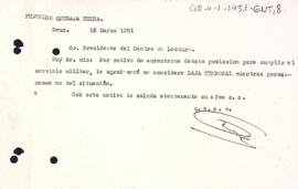 Carta de Frederic Quesada al president demanant un baixa temporal mentre es trobi fent el servei militar
