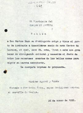Carta d'Enric Aguadé a Carles Bach