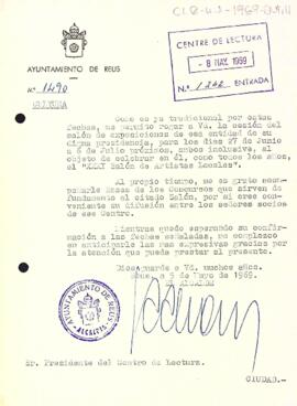 Carta de l'alcalde de Reus al president del Centre de Lectura