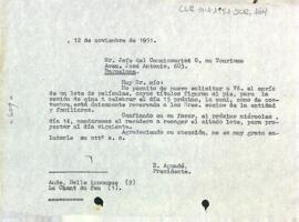 Carta del president al cap del Comissariat G. au Tourisme de Bacelona per sol·licitar que se'ls hi enviï el lot de pel·lícules anotades