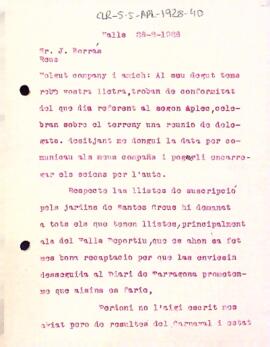 Carta del Grup Excursionista Montagut de Valls a J. Borràs