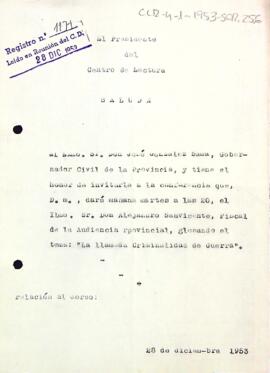 Invitació del president a la conferència d'Alejandro Sanvicente amb el títol "La llamada criminalidad de guerra"