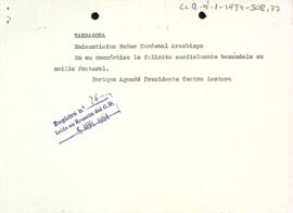 Telegrama del president al Cardenal Arquebisbe de Tarragona