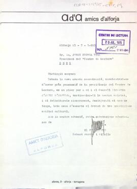 Salutació al nou president del Centre de Lectura