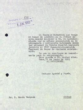 Agraïment per l'article al Diario Español sobre el VIII Concurs-Exposició Nacional de Roses