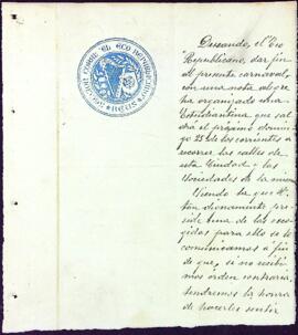 Carta de la Secció Coral d'El Eco Republicano de Reus avisant de la visita de la seva tuna a l'entitat