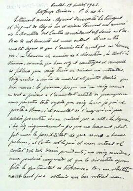 Carta de resposta de Pere Cavallé a Josep Caixés