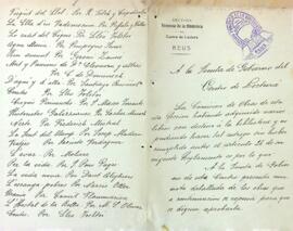 Carta de la secció de foment de la biblioteca amb els llibres adquirits