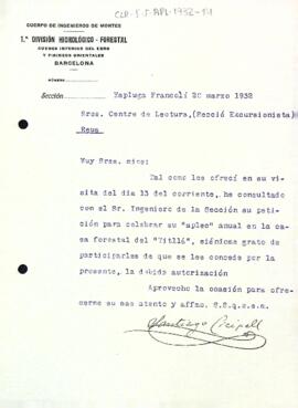 Carta del Cuerpo de Ingenieros de Montes a la Secció Excursionista