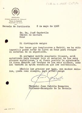 Carta de l'Escola de Jardineria a Josep Capdevila