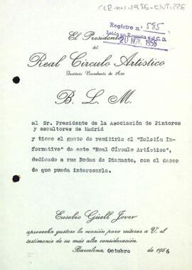 Carta del Círculo Artístico de Barcelona al president del Centre de Lectura