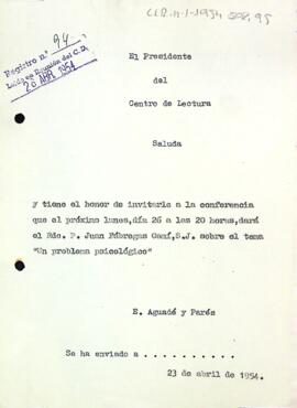 Invitació del president a la conferència que oferirà Juan Fábregas Cami