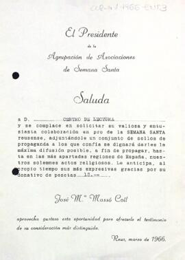 Carta del president de l'Agrupació d'Associacions de Setmana Santa