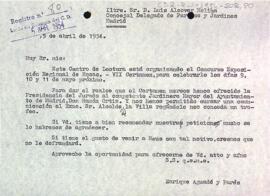 Carta del president al conseller delegat de parcs i jardins de Madrid