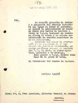 Carta d'Enric Aguadé Parés a Juan Aparicio