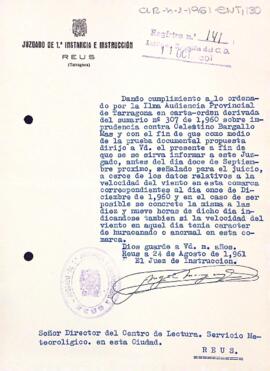 Carta del jutjat de Primera instància i instrucció de Reus al Centre de Lectura