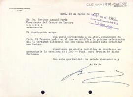 Carta de Joan Busquets Crusat al president del Centre de Lectura