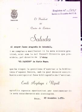 Agraïment a Jaume Aragonès