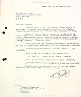 Carta del Foment Excursionista de Barcelona a la Secció Excursionista