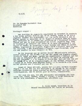 Carta de la Secció Excursionista a Joaquim Montoriol Pous