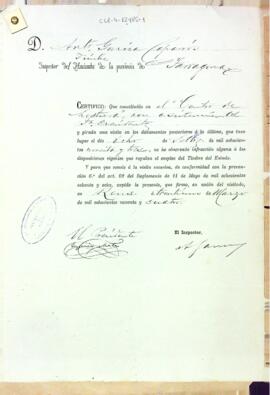 Certificat de l'Inspector del Timbre dels anys 1894 i 1895
