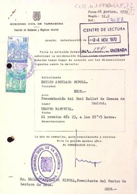 Autorització per l'actuació del Real Ballet de Cámara de Madrid