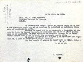 Carta del president a Joan Aparicio