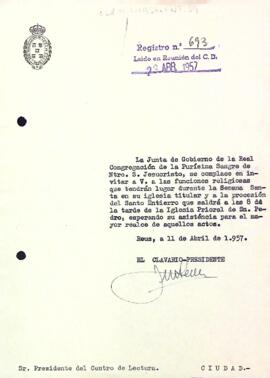 Carta de la Reial Congregació del Puríssima Sang