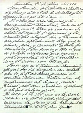 Carta de remitent desconegut sobre la importància de la pau al món