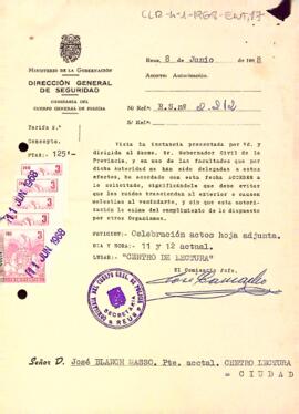 Carta de la direcció general de seguretat al president del Centre de Lectura