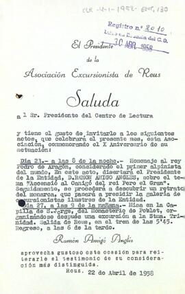 Invitació de l'Associació Excursionista de Reus