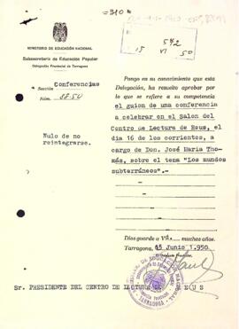 Aprovació d'una conferència al Centre de Lectura