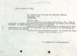 Carta de Pere Cavallé al gerent de Librería de Ciencias Médicas