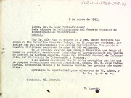 Carta d'agraïment del president al cap adjunt de publicacions del Consell Superior d'Investigacions Científiques
