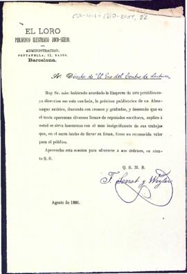 F. Serrat y Weyler del periòdic El Loro sol·licita al director de la revista El Eco de el Centro de Lectura que li enviï un article per publicar