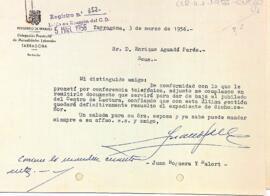 Carta de l'Associació Excursionista de Reus al president del Centre de Lectura