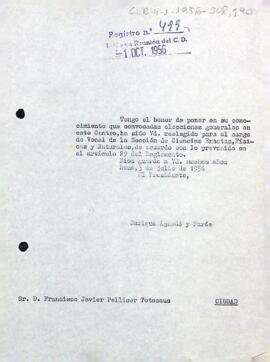 Carta del President del Centre de Lectura a Francesc Xavier Pellicer Totosaus