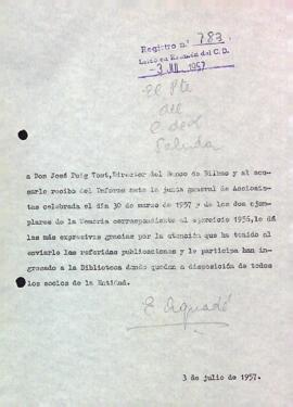 Carta d'agraïment a Josep Puig Tost