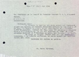 Carta de Rafel Mestres al president de la Secció de Ciències Exactes, Físiques i Naturals