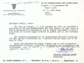 Carta d'Antoni Cañellas Sidós demanant la participació al XV Dia Internacional del Cant Coral