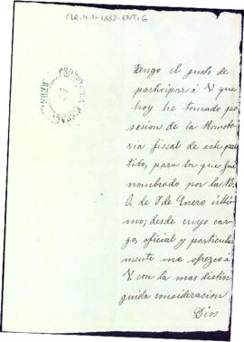 Carta de presentació de Vicente Martín y Cereceda com a responsable de la Promotoría Fiscal de Reus