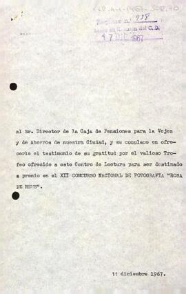 Carta del president al director de la Caixa de Pensions de Reus