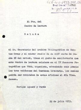 Carta d'Enric Aguadé al secretari de l'Arxiu Bibliogràfic de Santes Creus