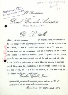 Carta del Círculo Artístico de Barcelona al president del Centre de Lectura