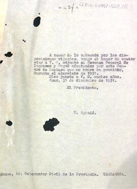 Carta del president al governador civil de la província de Tarragona