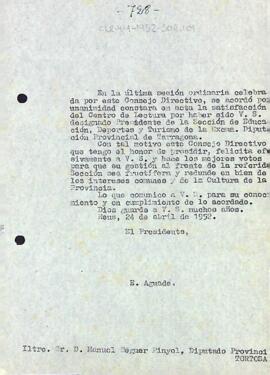 Carta d'Enric Aguadé a Manuel Beguer Pinyol