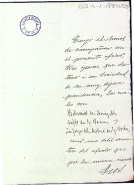 Carta dirigida al president del Centre envia amb tres òperes donades al centre