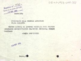 Telegrama del president al Reial Cercle Artístic de Barcelona