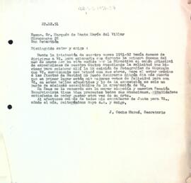 Carta de la Secció Excursionista al Marquès de Santa Maria del Villar