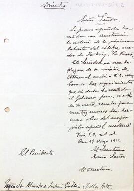 Carta del Centre de Lectura al Ministre d'Instrucció Pública i Belles Arts